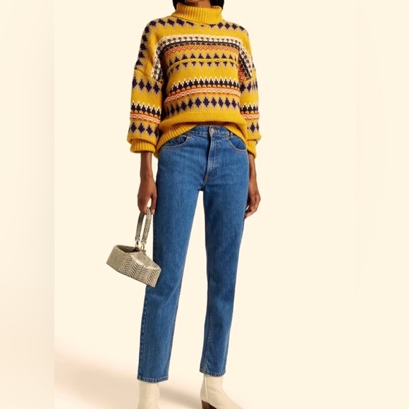 Rag & Bone Wool Turtleneck Sweater XS Yellow Fair Isle Knit Chunky Pullover - Picture 2 of 8